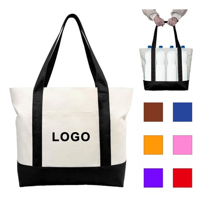 Canvas Tote Bag with an External Pocket