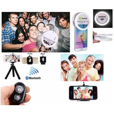 iBank ® Clip On Selfie Ring Light + Tripod + Bluetooth Shutter Remote Bundle