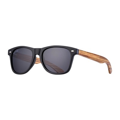 Bodie Eco-Sustainable Polarized Onyx Sunglasses w/Zebra Wood Frame