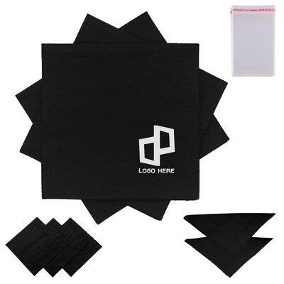 9.8 x 9.8" Wave Pattern Silver-Foiled Black Napkin