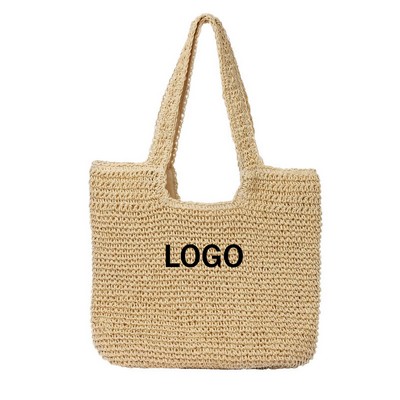 Zippered Woven Straw Beach Tote