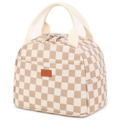 10L Plaid Corduroy Lunch Cooler Bag for Travel Picnic