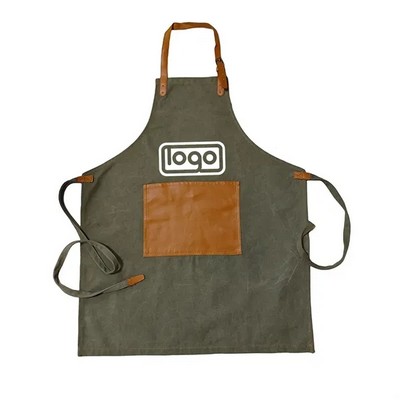 Canvas Work Apron With PU Leather Pocket