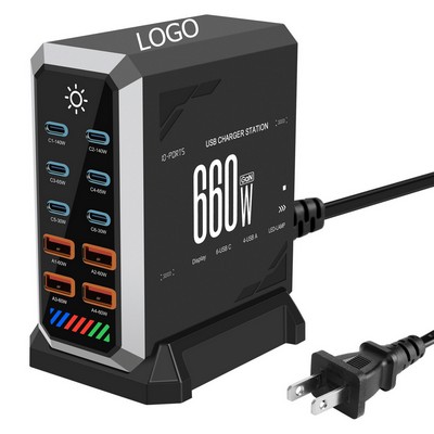 660W USB C Fast Charger Block, 10 Ports GaN III USB Chagring Station