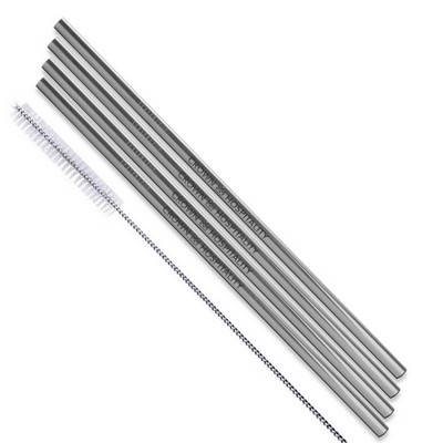 Straight Stainless Steel Straws: Set Of 4" Silver