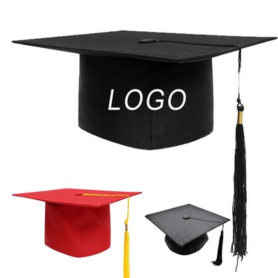 9 2/5X 9 2/5 X 4 7/10 Classic Black Fabric Graduation Cap Mortarboard W/Tassels