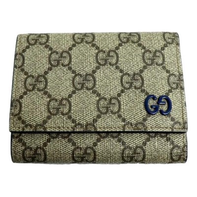 Gucci GG Supreme Coated Canvas Blue Emblem Trifold Double Flap Wallet