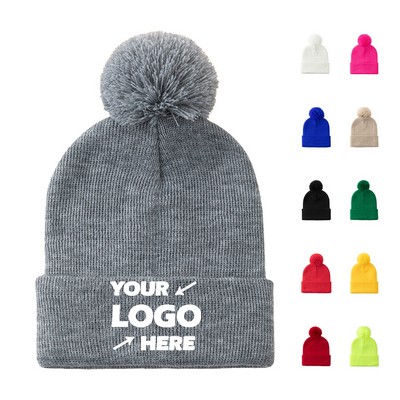 Solid Color Pom Pom Knit Beanie