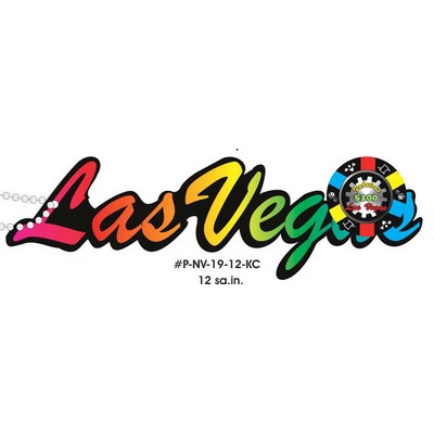Las Vegas w/ Poker Chip Promotional Key Chain w/ Black Back (12 Square Inch)