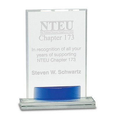 8½" Tall Crystal Rectangle with Blue Accent