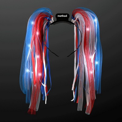 Red, White & Blue LED Noodle Headbands - PRINTED