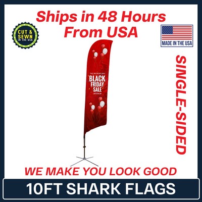 10' Shark Flag - Single-Sided W/Chrome X Base - Made in the USA