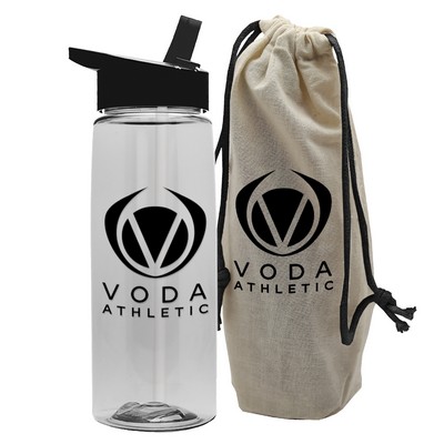 Garyline® Flair Tritan® Bottle with Flip-Straw Lid in a Cotton Bag - 26 oz.