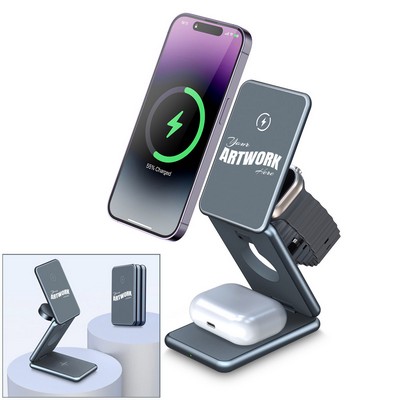 Premium Quality Metal 3" 1 Foldable Magnetic Compact Phone Wireless Charger