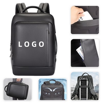 Classic Black Genuine Leather Backpack
