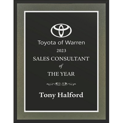 Modern Charcoal Wood Plaque With Black & Silver Plate 9 x 12