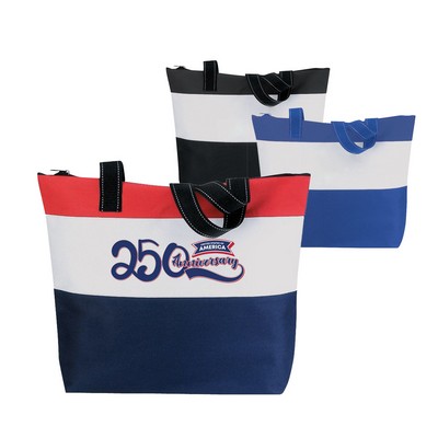 America 250 600D Carrying Handles Zippered Stripes Tote Bag