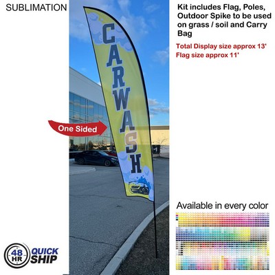 48Hr Quick Ship - 13' Medium Feather Flag Kit, Full Color Graphics One Side, Spike and Bag Included.