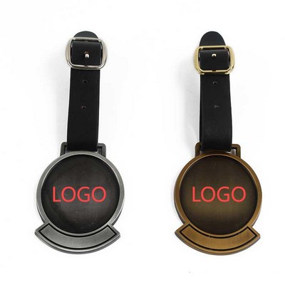 Zinc Alloy Metal Blank Golf Bag Tag With Leather Strap