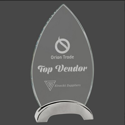 9.25" Oval Platinum Glass Award w/ Metal Arch Base