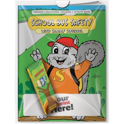Combo Pack - "School Bus Safety with Sammy Squirrel" Coloring Book & 4-Pack of Crayon (Imprinted)
