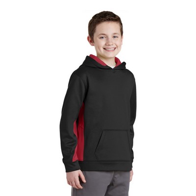 Sport-Tek Youth Sport-Wick Fleece Colorblock Hooded Pullover.