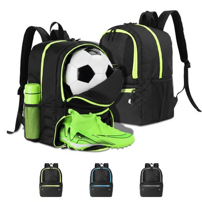 Water-Resistant Soccer Backpack With Ball And Shoes Compartment