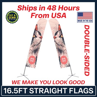 16.5' Straight Flag - Double Sided w/Chrome X Base - Made in the USA