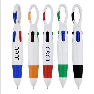 Retractable 4-in-1 Color Ballpoint Pen with Carabiner