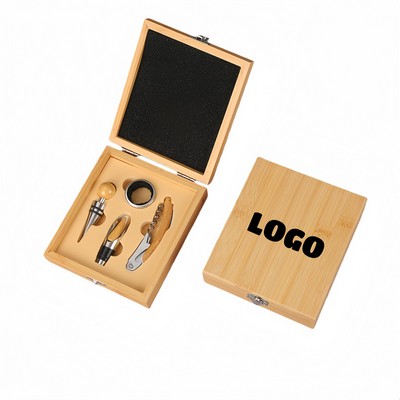 4 Piece Bamboo Wine Tool Set