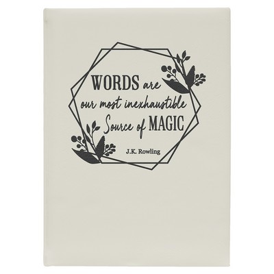 White Large Leatherette Journal with Lined Notepad - Laser Engraves to Black