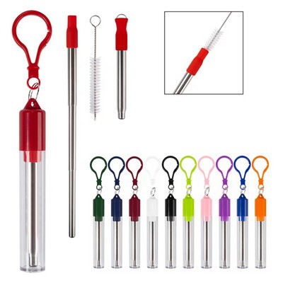 Collapsible stainless steel straw kit