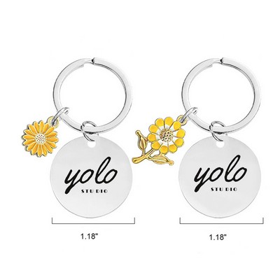 MOQ 50 Custom Steel Sunflower Keychain