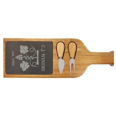 Acacia Wood and Slate Serving Board - Premium Entertaining Piece