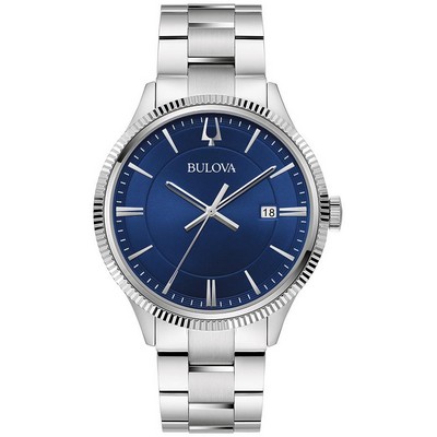 Bulova® Special Value Men's Dress Stainless Steel Bracelet Watch w/Blue Dial