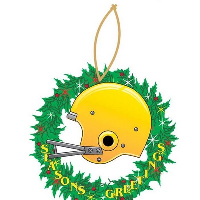 Football Helmet & Wreath Ornament w/ Clear Mirrored Back (8 Square Inch)