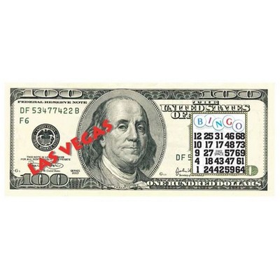 Las Vegas Bingo $100 Bill Magnet w/ Strip Magnet (4 Square Inch)