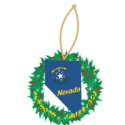 Nevada Battle Born Wreath Ornament w/ Clear Mirrored Back (3 Square Inch)