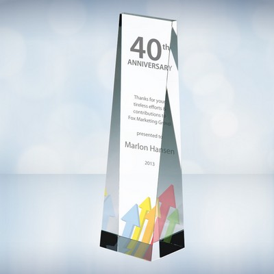 9" Color Imprinted Wedge Optical Crystal Tower Award