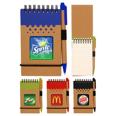 Union Printed - Eco Spiral Notebook Jotter with Matching Pen - Full Color Dome Label Print
