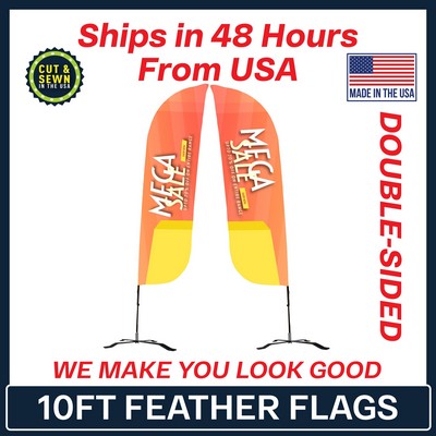 10' Feather Flag - Double Sided w/Black X Base - Made in the USA