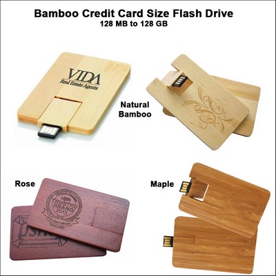 Bamboo Credit Card Size Flash Drive - 4 GB Memory