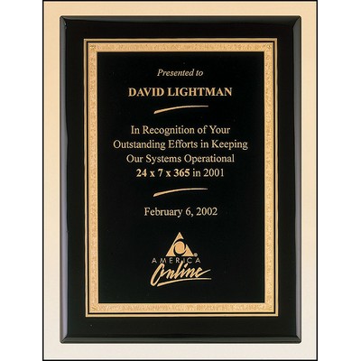 Airflyte® Black Stained Piano-Finish Plaque w/Brass Plate & Gold Florentine Border (11"x 14")