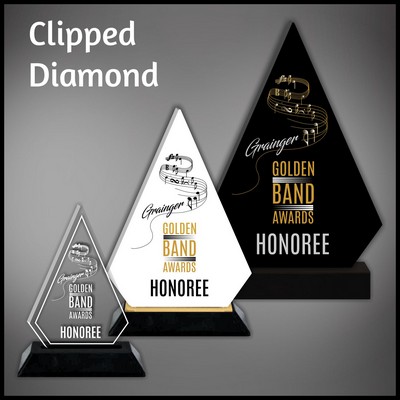 13" Clipped Diamond Clear Budget Line Acrylic Award in a Black Base