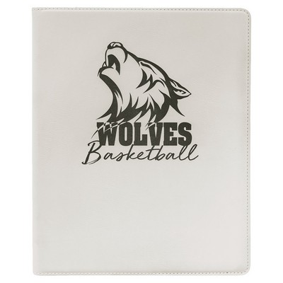 Portfolio with Notepad, White Faux Leather, 9 1/2" x 12"