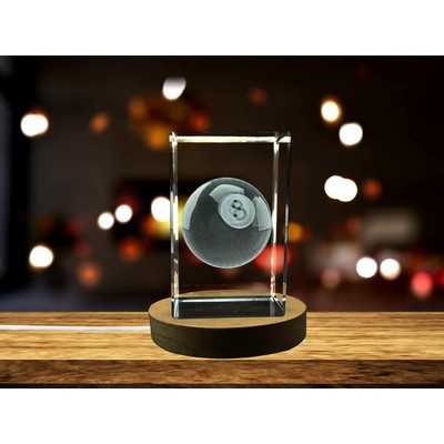 Pool Ball 3D Engraved Crystal Keepsake w/LED Base Light