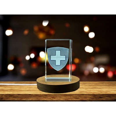 Switzerland National Emblem 3D Engraved Crystal Trophy Award w/LED Base