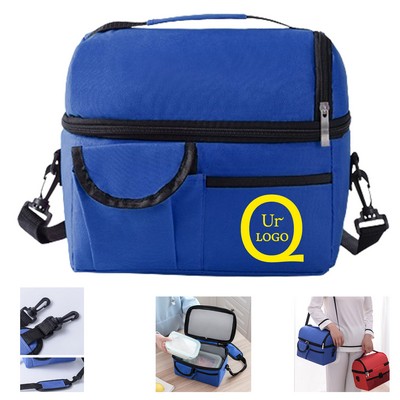 Double-layer Cooler Bag w/ Shoulder Strap