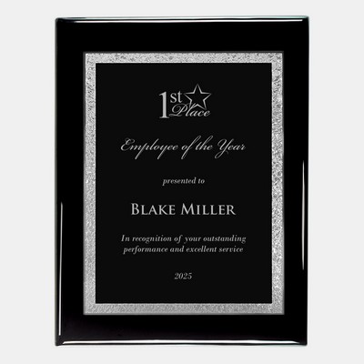 Black/Silver Victory Plate on Gloss Blackwood Plaque (L)