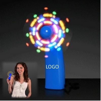 Illuminated Promotional Mini Fans with Blue Handles — Custom Printed